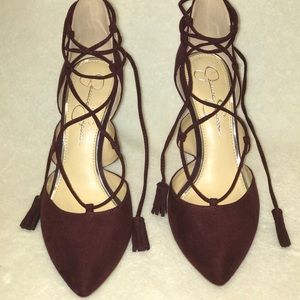 Jessica Simpson Burgundy Lace up Stiletto Sz 8